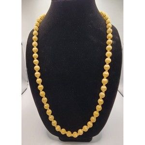 Vintage Tan Beaded Necklace Matte Gold Tone Strand Retro Statement Jewelry